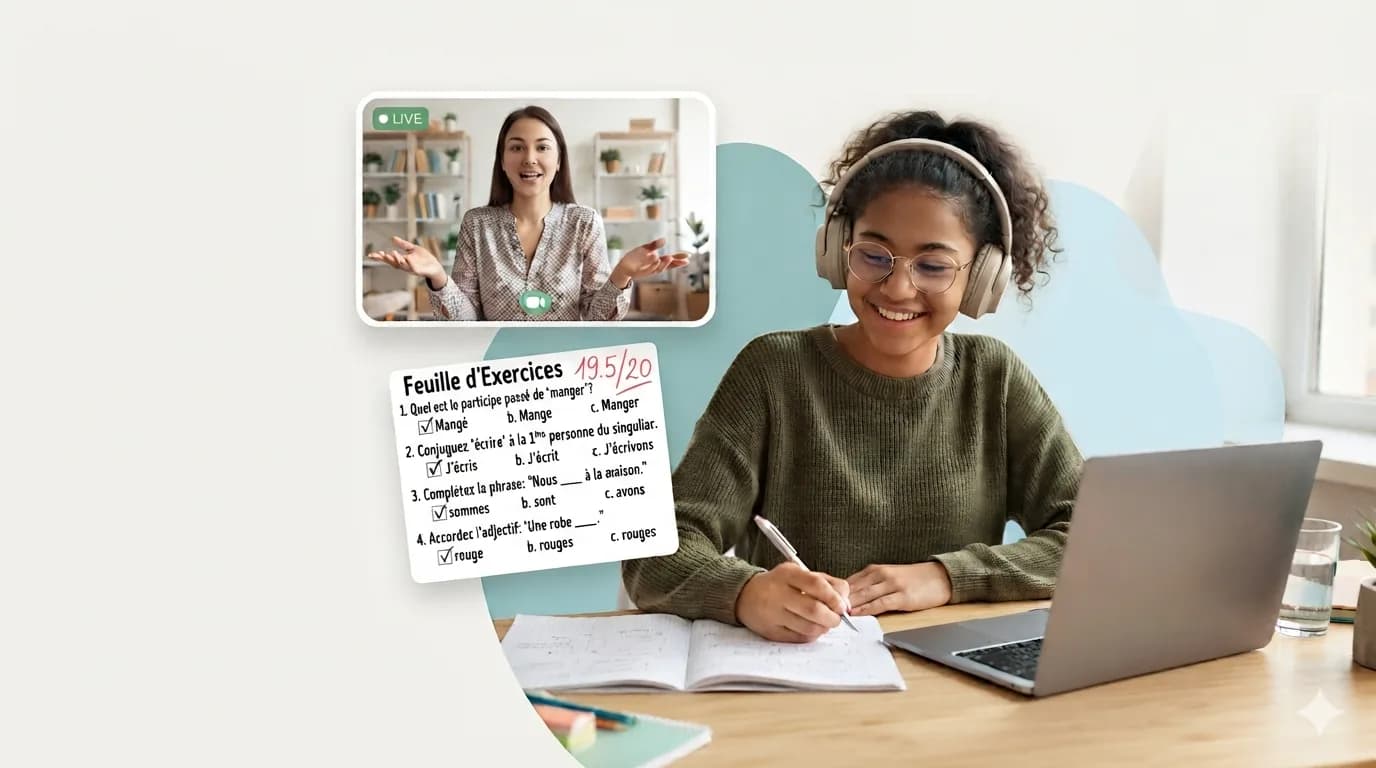 تلميذة تتابع حصة عبر الإنترنت مع أستاذتها